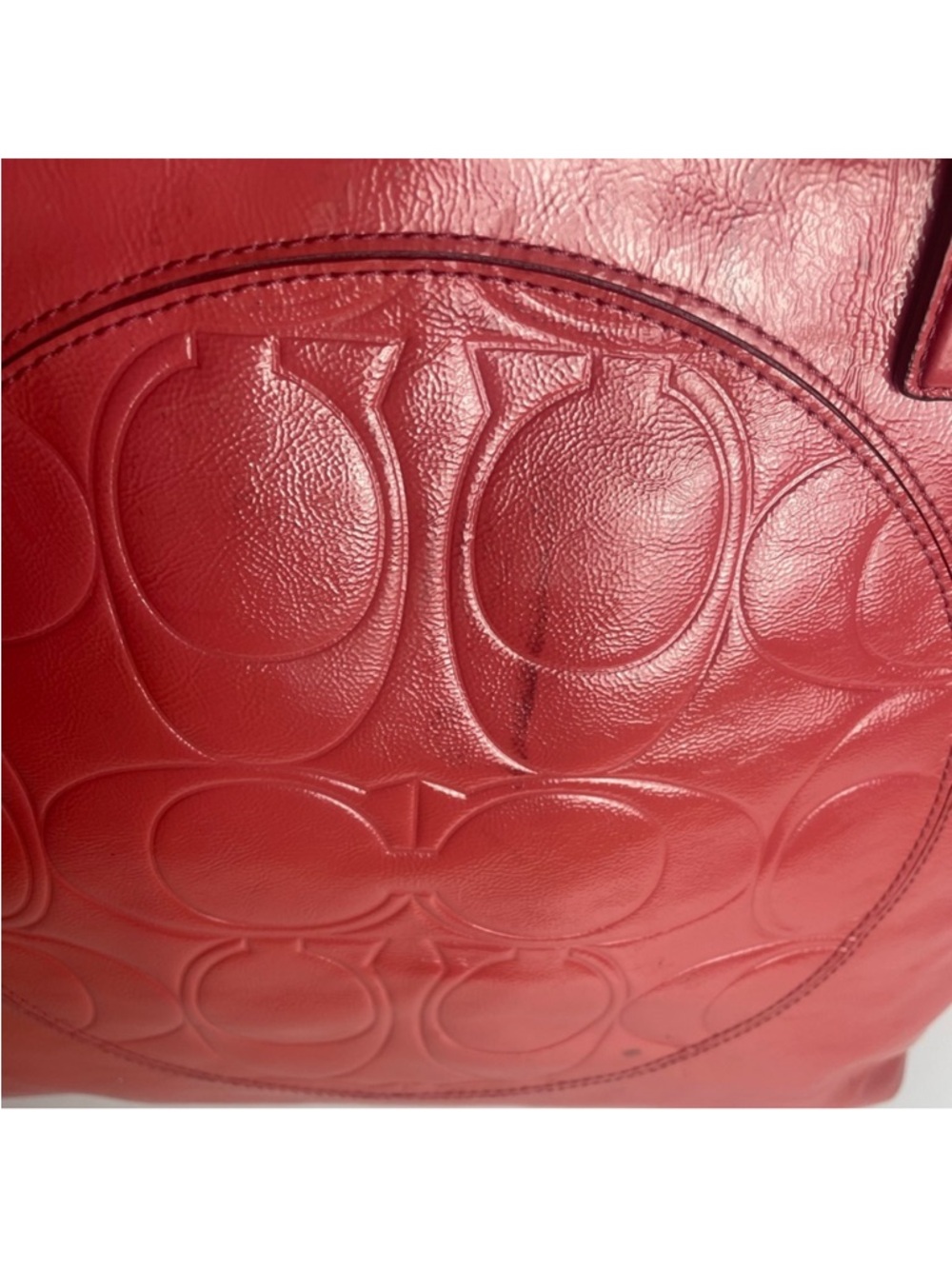 Coach Red Leather Embossed Logo Tote - Picture 7 of 14